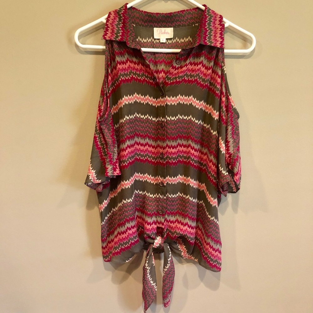 Parker Pink and Brown Zigzag Top